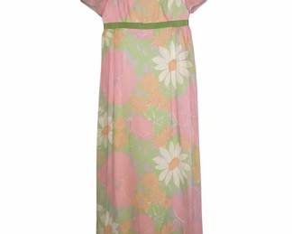1970s Floral Maxi Dress with Sheer Flutter Sleeves
