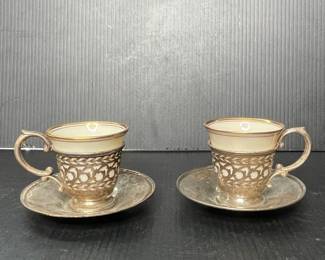 Lenox Sterling Silver and Porcelain Demitasse Cups and Saucers
