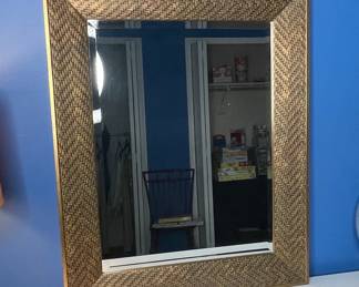 Woven Rattan and Wood Accent Mirror