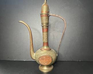 Vintage Brass Aftaba Ewer with Embossed Decoration