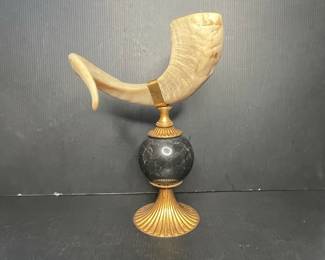 Decorative Ram's Horn Shofar with Marble Pedestal