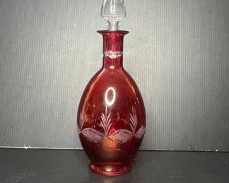 Bohemian Ruby Red Cut to Clear Crystal Decanter