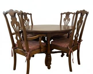 Henredon Round Dining Table with 4 Chairs and Parquet Top