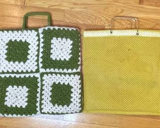 Crocheted Granny Square & Mesh Vintage Totes