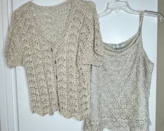 Vtg Crochet Knit Cardigan and Camisole