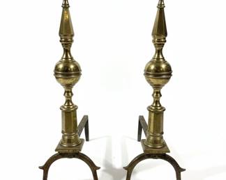 Federal Style Brass Andirons with Cast Iron Fire Grates