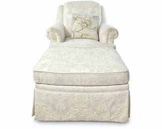 Cream Damask Upholstered Armchair and Ottoman Set