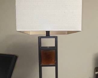 Modern Industrial Table Lamp with Amber Glass Accent