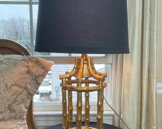 Vintage Gold Bamboo Chinoiserie Table Lamps (2)
