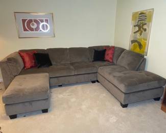 Grey Microfiber Sectional Sofa with Chaise and Ottoman