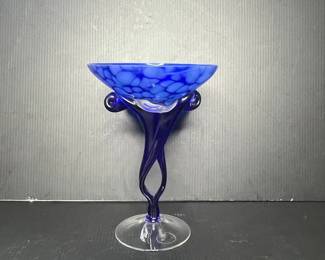 Alicja Handarbeit Blue Swirl Art Glass Footed Bowl