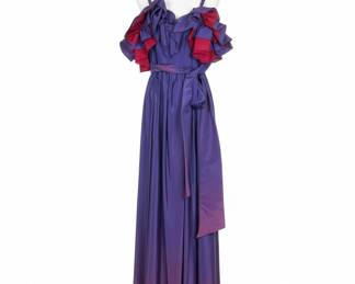 Vintage Victor Costa Purple and Burgundy Ruffled Formal Gown