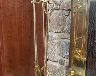 Brass Fireplace Tool Set with Decorative Finial Handles