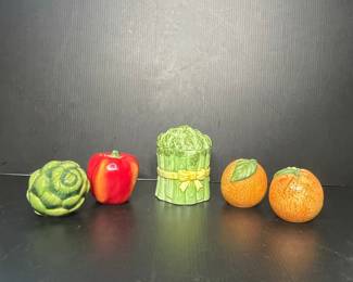 Ceramic Asparagus, Apple, and Orange Figurines