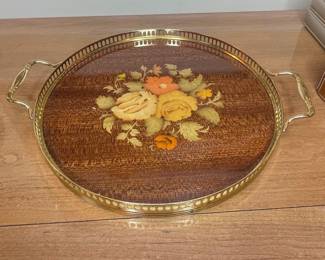 Vintage Italian Marquetry Floral Serving Tray