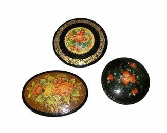 Hand-Painted Russian Lacquer Brooches