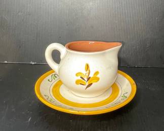 Stangl Pottery Gravy Boat and Saucer with Floral Motif
