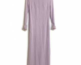 Vintage Lavender Chiffon Maxi Dress with Ruffled Neckline and Cuffs - 1970's Cottagecore Peasant Style
