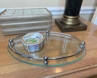Octagonal Porcelain Trinket Box with Floral and Bird Motif