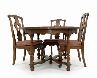Henredon Round Dining Table with 4 Chairs and Parquet Top