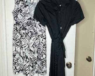 Women's Dresses: Abstract Print Sleeveless Dress & Black Collared Shirt Dress