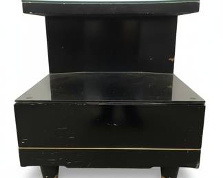 Black Lacquered Nightstand with Brass Accents