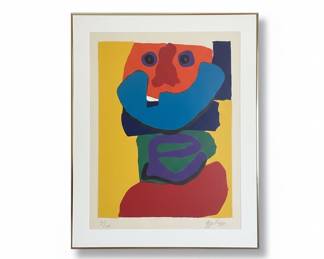 Abstract Portrait Lithograph by Karel Appel, 41/100 Vtg 1970