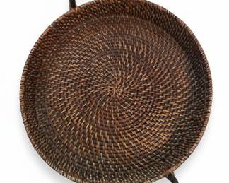 Round Woven Rattan Tray with Handles