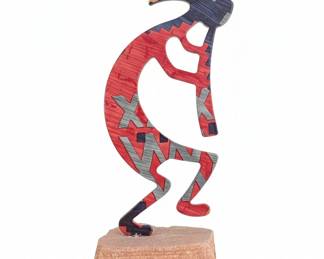 Kokopelli Metal Sculpture on Natural Stone Base
