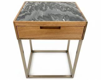 Modern Oak Wood Nightstand with Grey Marble Top Set of 