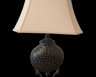 Dark Bronze Hexagonal Table Lamp with Beige Shade