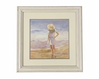 Framed Seascape Painting of a Woman on the Beach