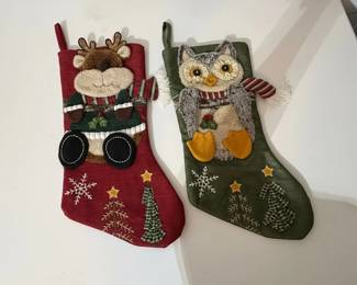Embroidered Christmas Stockings Reindeer and Owl
