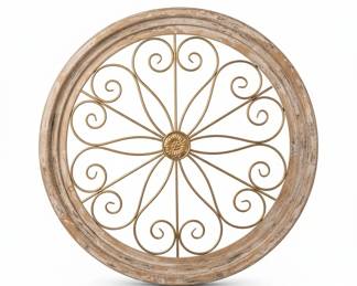 Round Wood and Metal Scroll Wall Decor