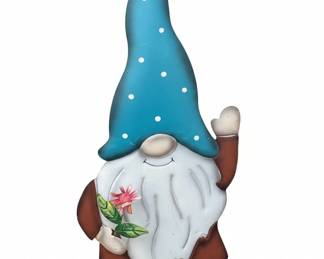 Metal Garden Gnome with Flower