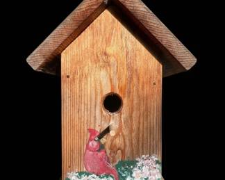 HandPainted Wooden Birdhouse with Cardinal and Floral Design by J.F. Pagk 