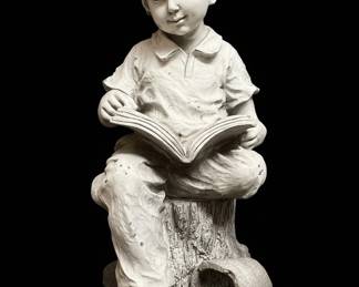 Vintage Concrete Child Reading Statue