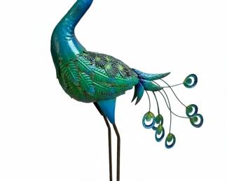 Painted Metal Peacock Garden Sculpture