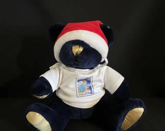 Blue Teddy Bear with Santa Hat and Stamp Tshirt