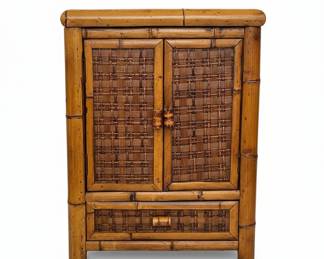 Bamboo and Woven Rattan Cabinet with Drawer