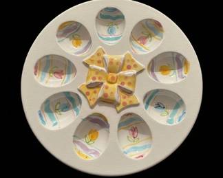 Ceramic Easter Egg Serving Platter with Bow Accent