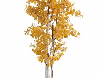 Artificial Birch Tree with Yellow Foliage and Brass Planter