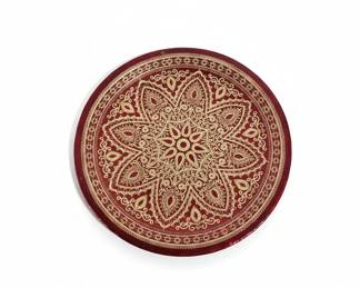 Decorative Embossed Metal Tray  Red and Gold with Mandala Pattern