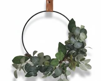 Modern Eucalyptus Wreath with Metal Hoop and Faux Leather Tab