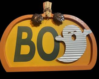 Halloween BOO Sign with Ghost and Leaves