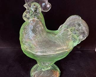 Vintage Glass Rooster Candy Dish