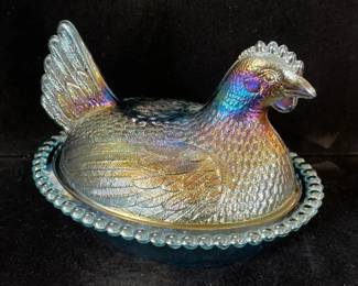 Vintage Carnival Iridescent Glass Nesting Hen