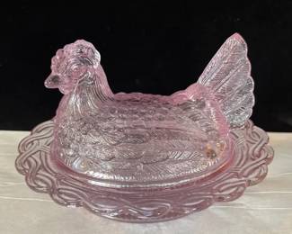 Lavender Glass Nesting Hen Covered Dish