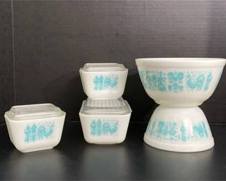 Vintage Pyrex “Amish Butterprint” Pattern Bowls & Refrigerator Dishes *Turquoise Farm Motif