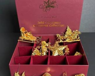 The Danbury Mint Box of 12 Gold Metal Christmas Ornament Collection 1999
